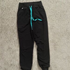 Figs FreeX Black Joggers with Teal Drawstring